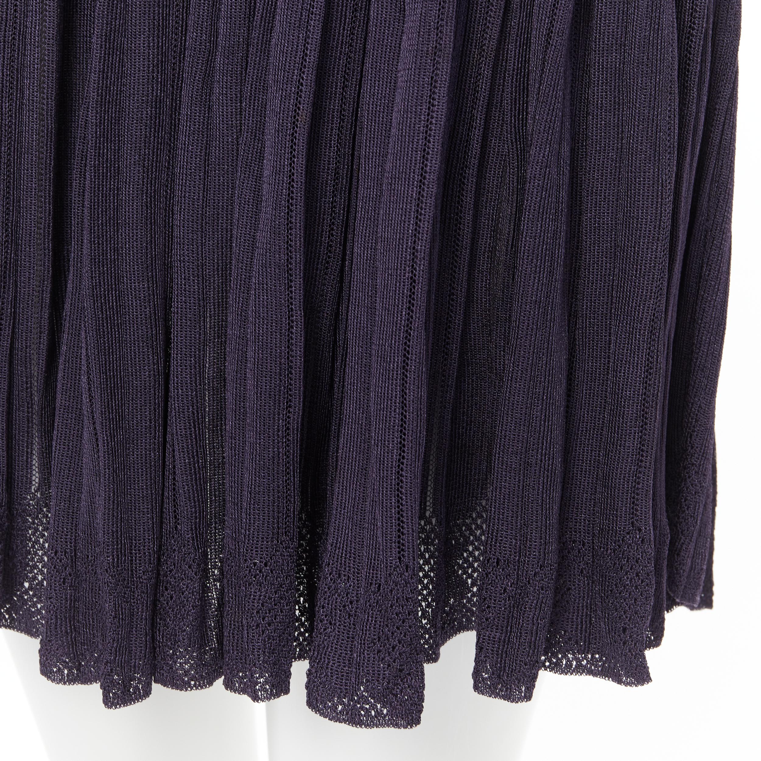 vintage ALAIA purple lattice seam bodysuit pleated flares skirt S For Sale 2
