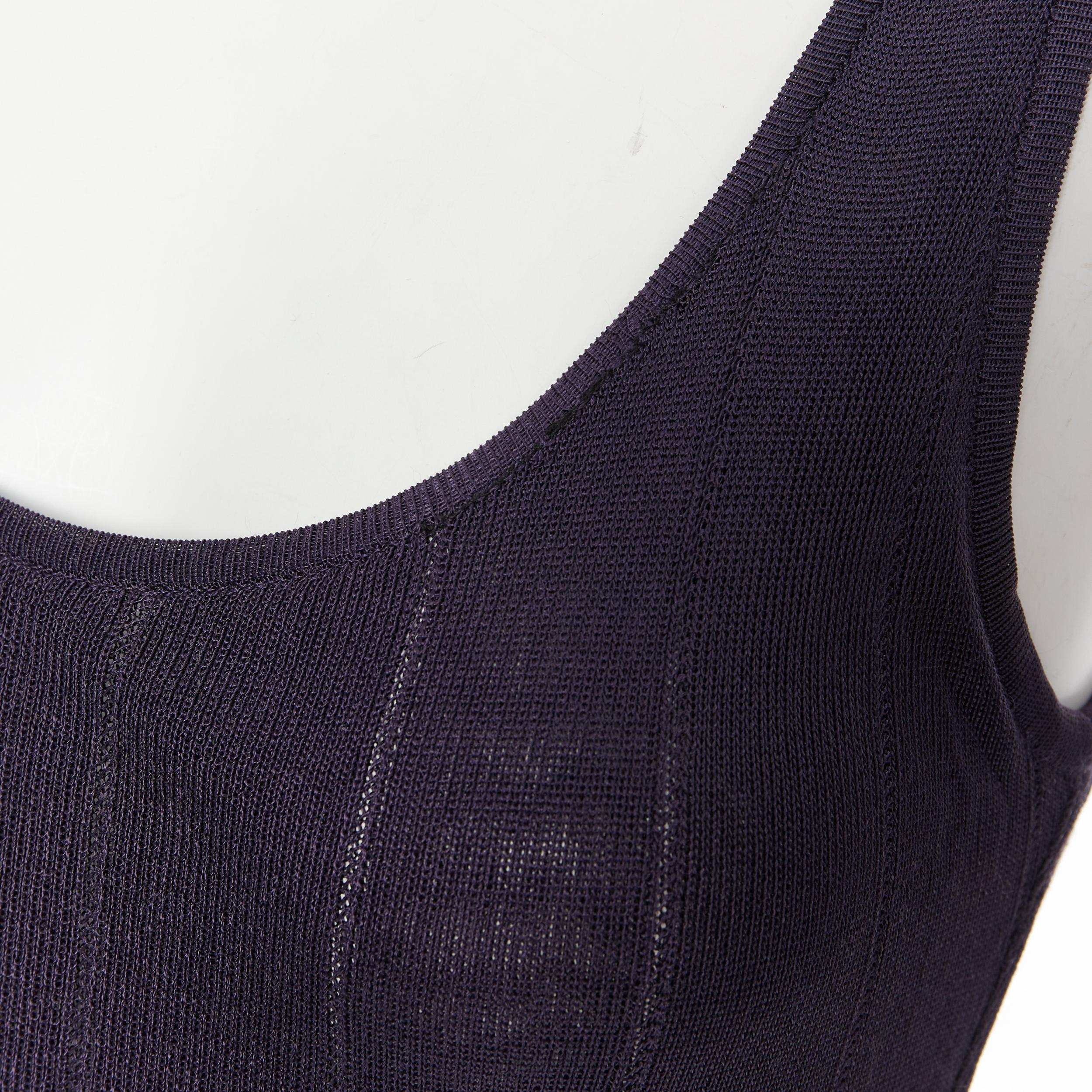 vintage ALAIA purple lattice seam bodysuit pleated flares skirt S For Sale 3