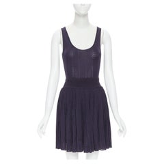 vintage ALAIA purple lattice seam bodysuit plissé flares skirt S