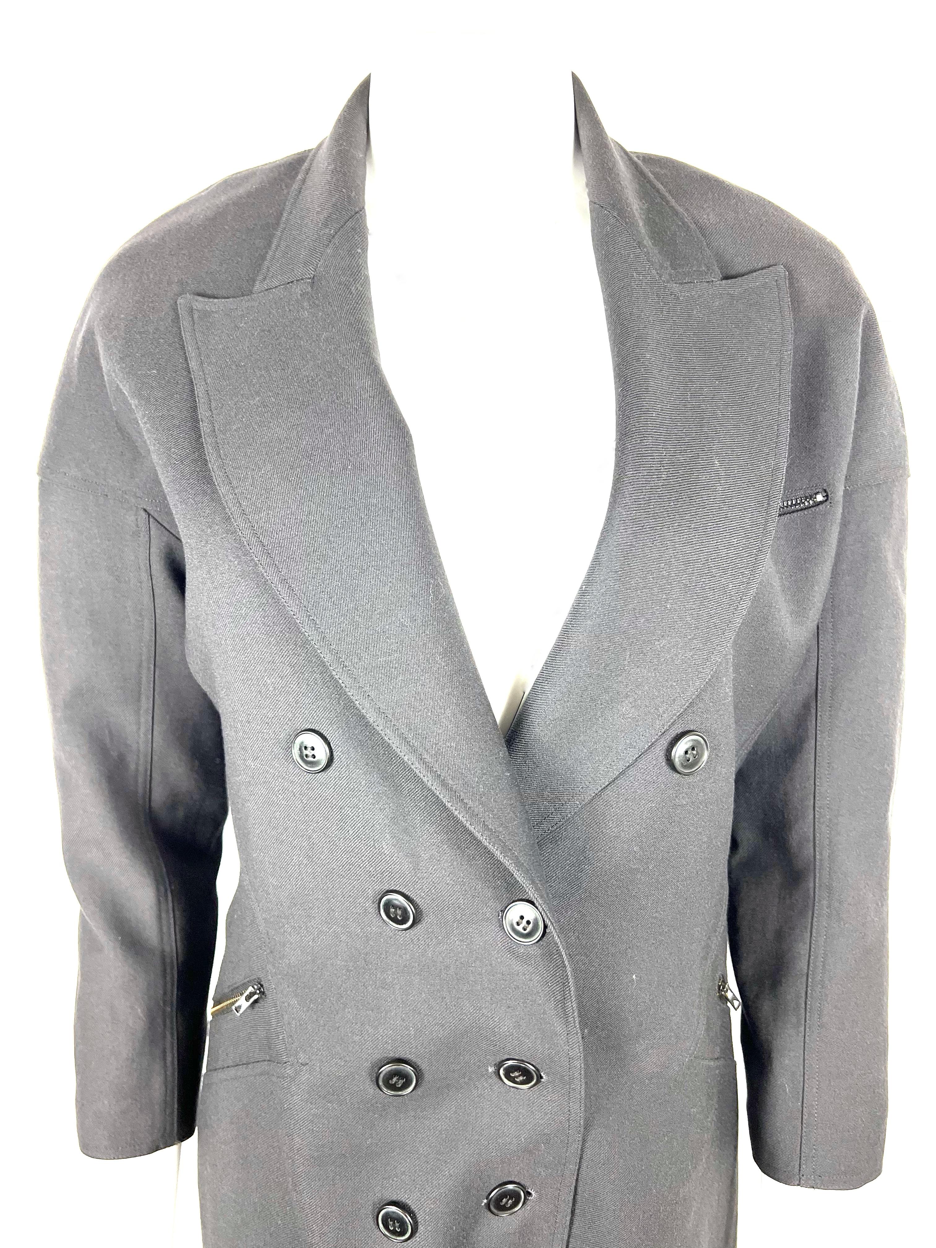 Black Vintage Alaïa Wool Coat Dark Grey, Size 8 For Sale