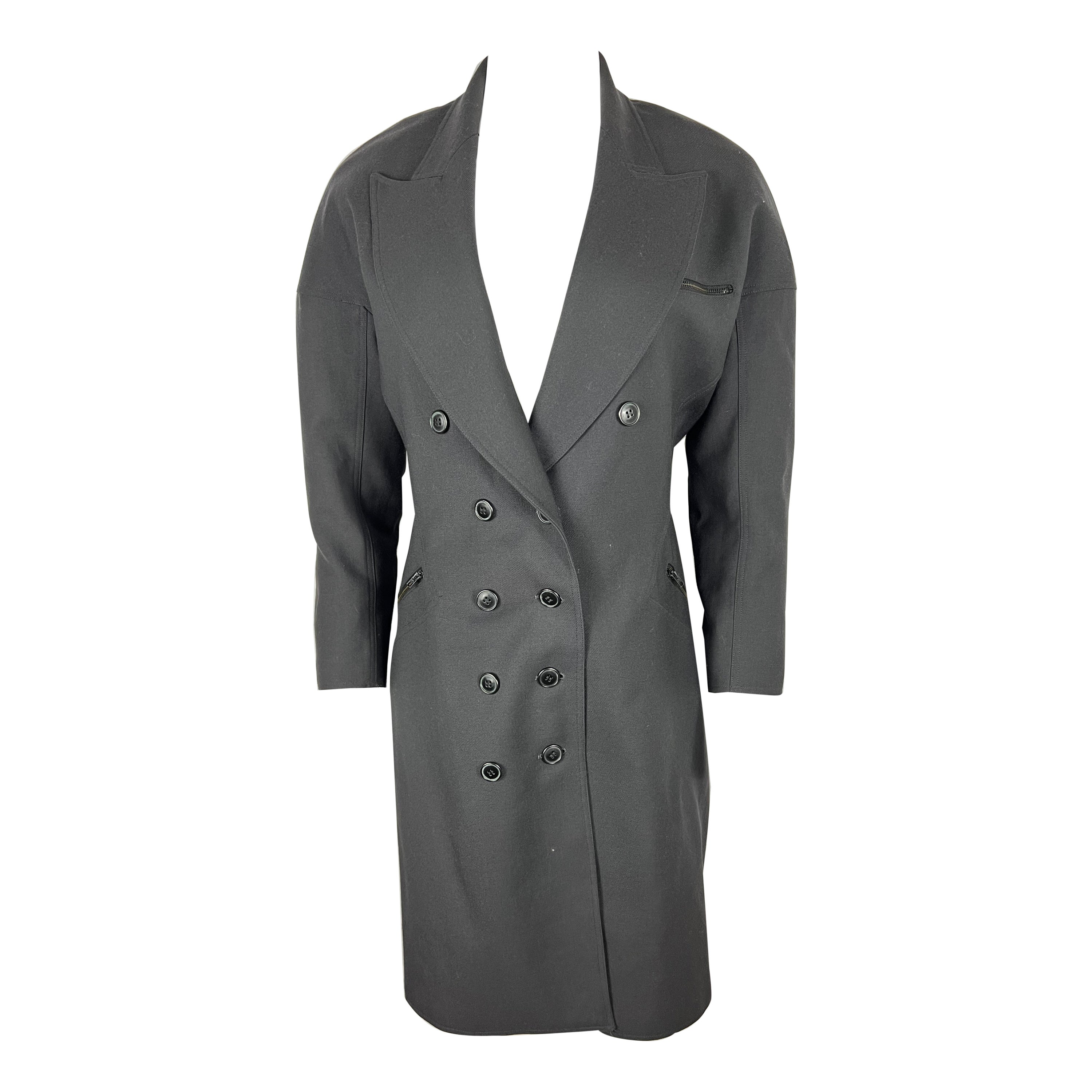 Alaa Vintage-Wollmantel Dunkelgrau, Größe 8 im Angebot