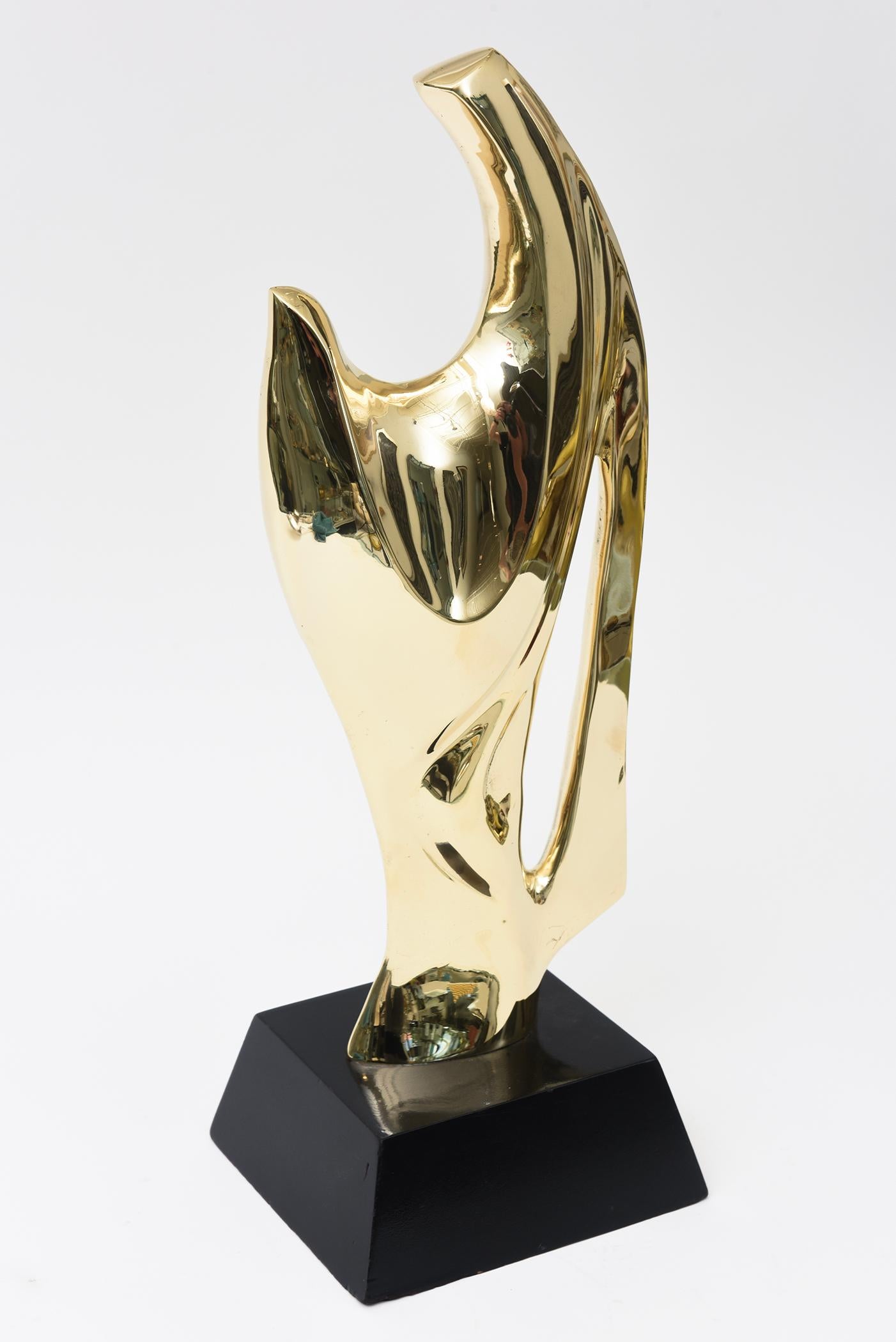 Vintage Alain Chervet Scultura astratta modernista in ottone, base in Wood nero Francese in vendita 4