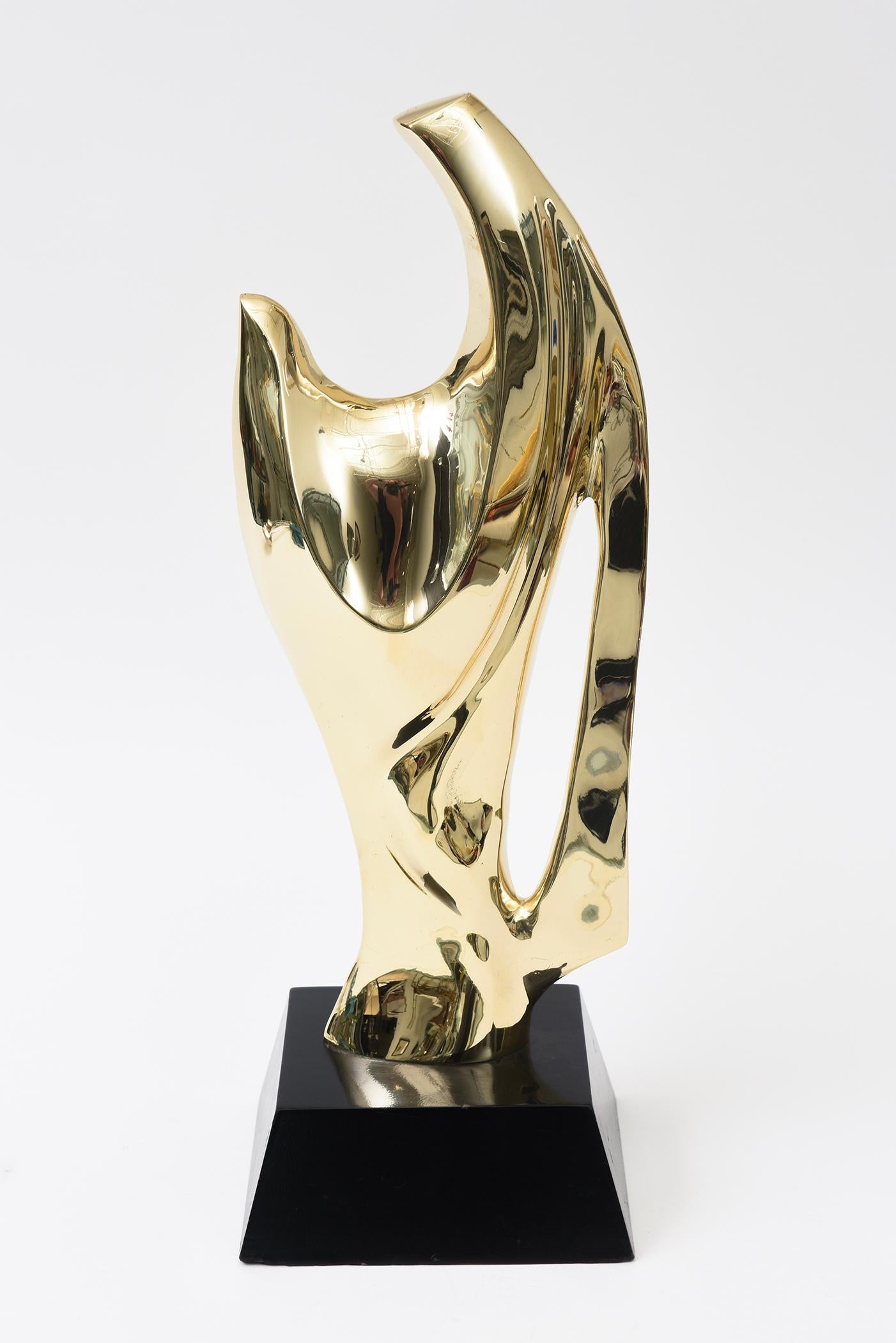 Vintage Alain Chervet Scultura astratta modernista in ottone, base in Wood nero Francese in vendita 1