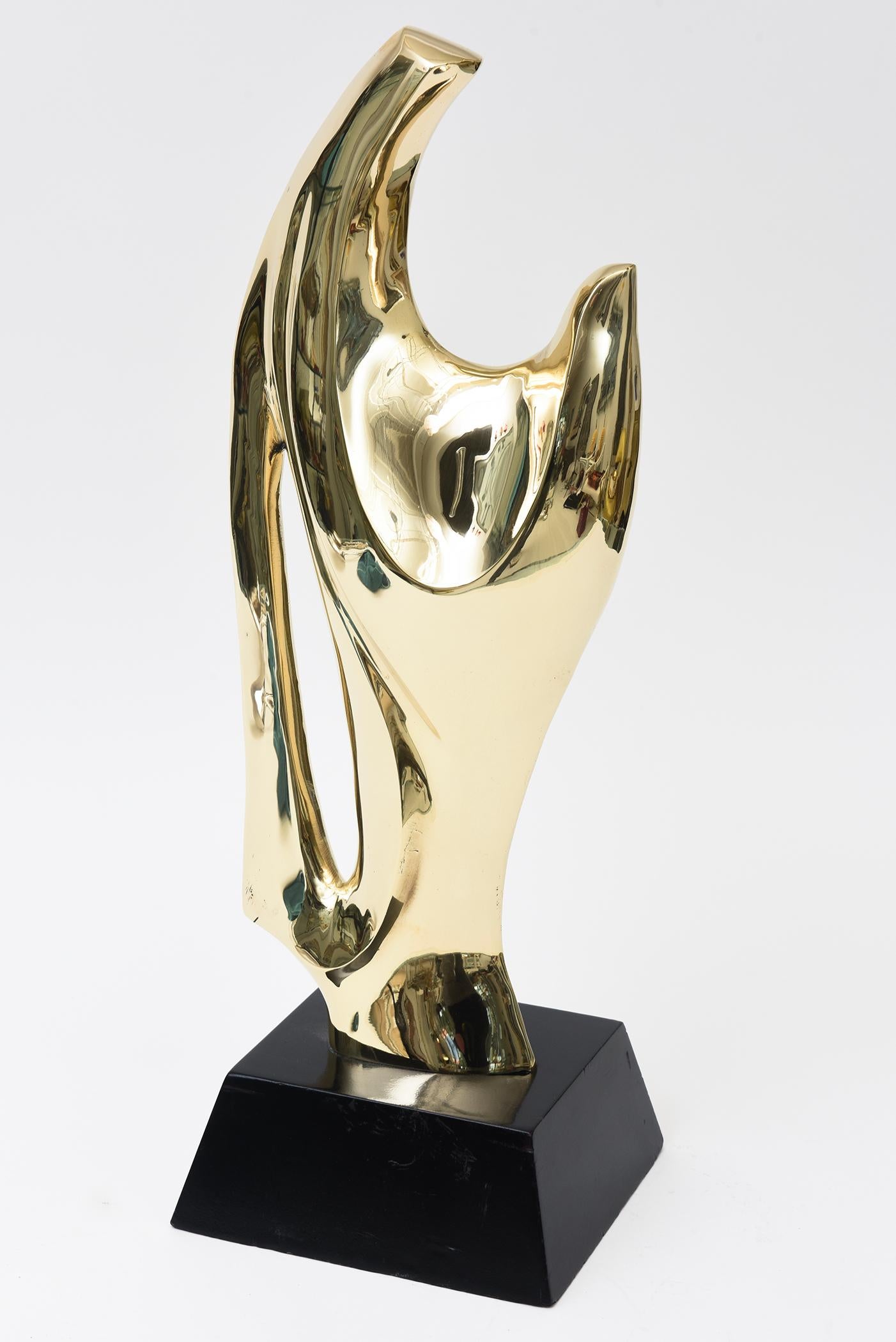 Vintage Alain Chervet Scultura astratta modernista in ottone, base in Wood nero Francese in vendita 2
