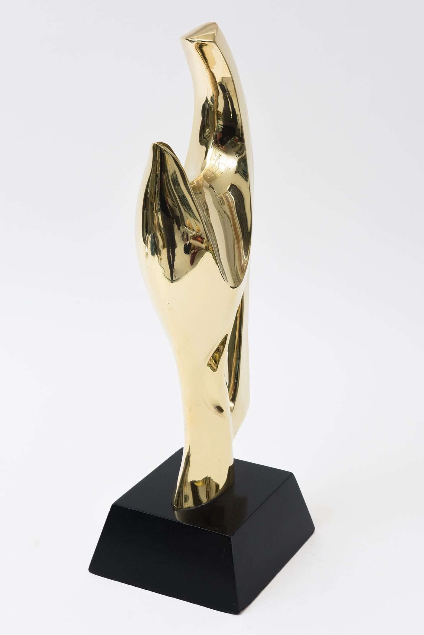 Vintage Alain Chervet Scultura astratta modernista in ottone, base in Wood nero Francese in vendita 3