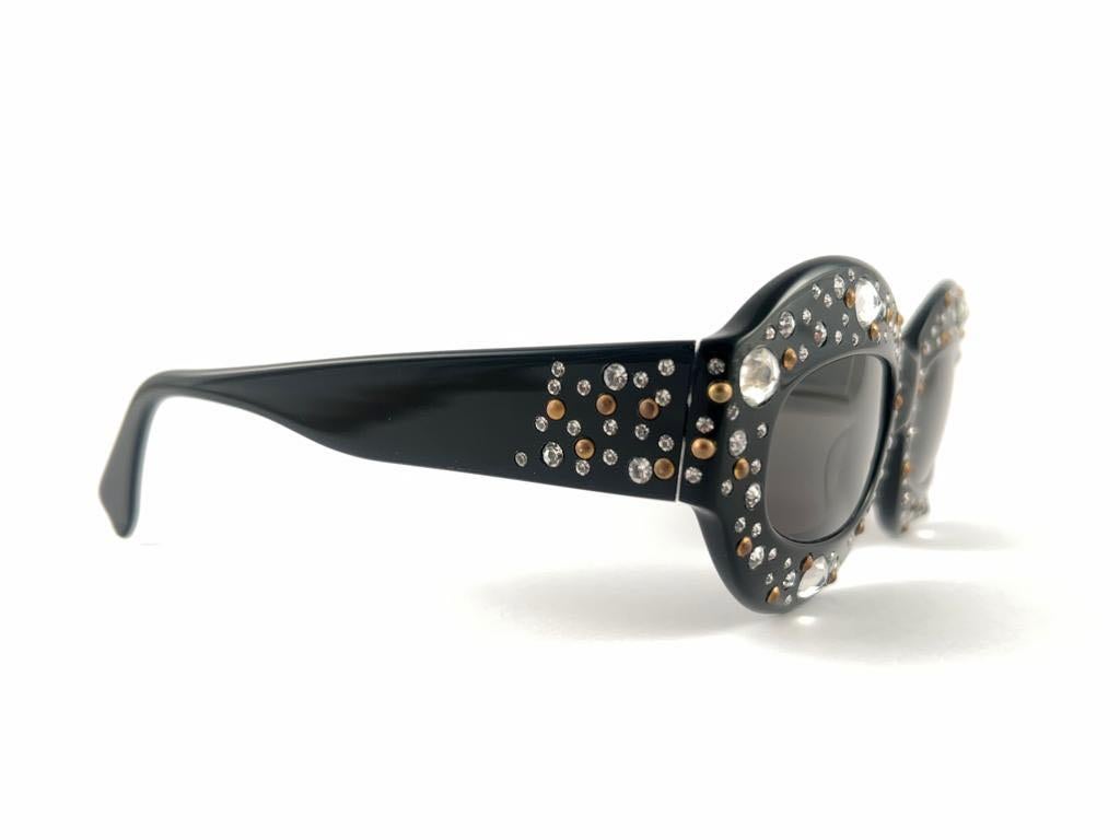 Women's or Men's Vintage Alain Mikli 4104 Oversized Black Strass Sunglasses 2009 For Sale
