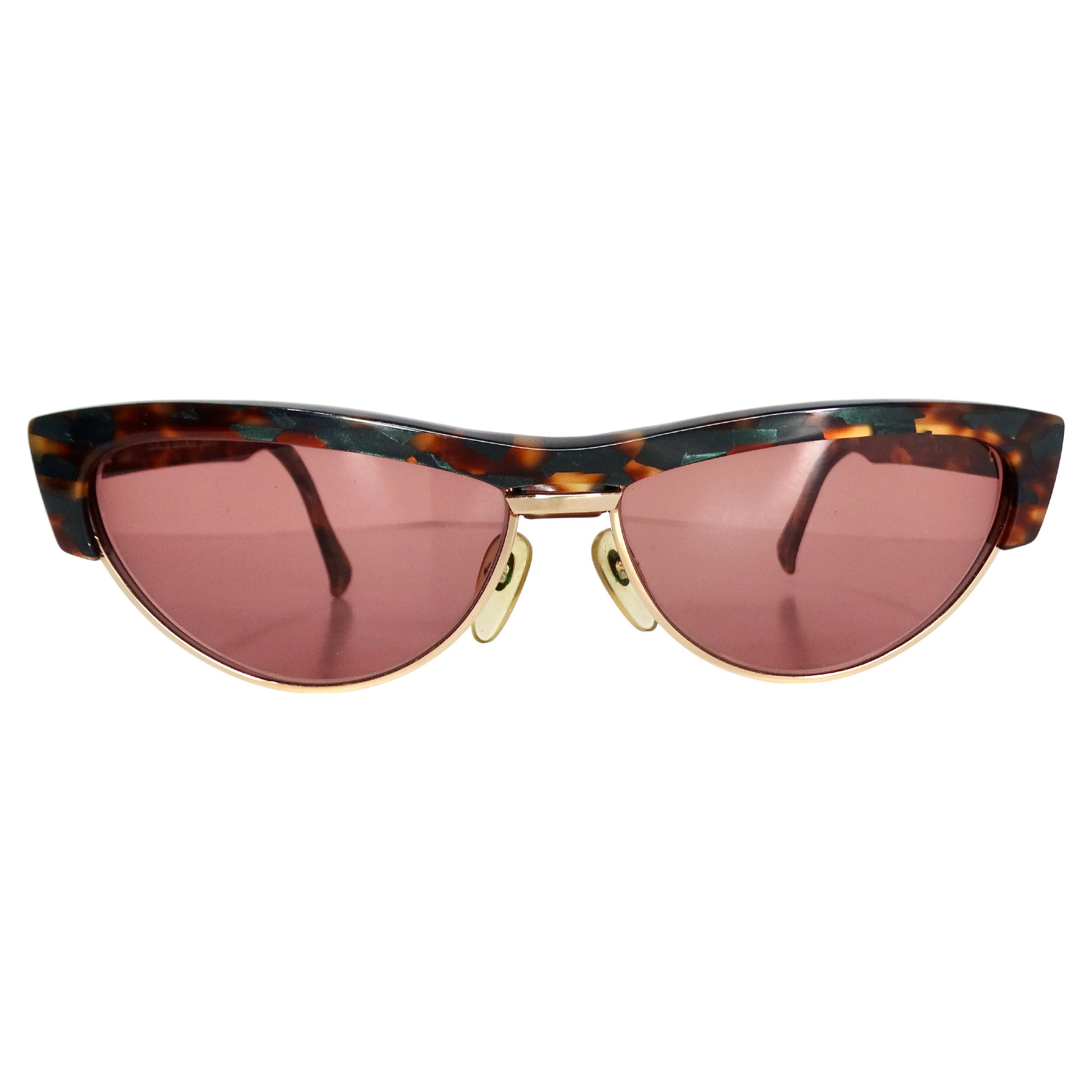 Gafas de sol vintage Alain Mikli Paris 615 Tortuga jaspeada turquesa
