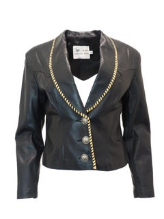 Vintage Alamo Black Leather with Beige Stitching Button Down Jacket