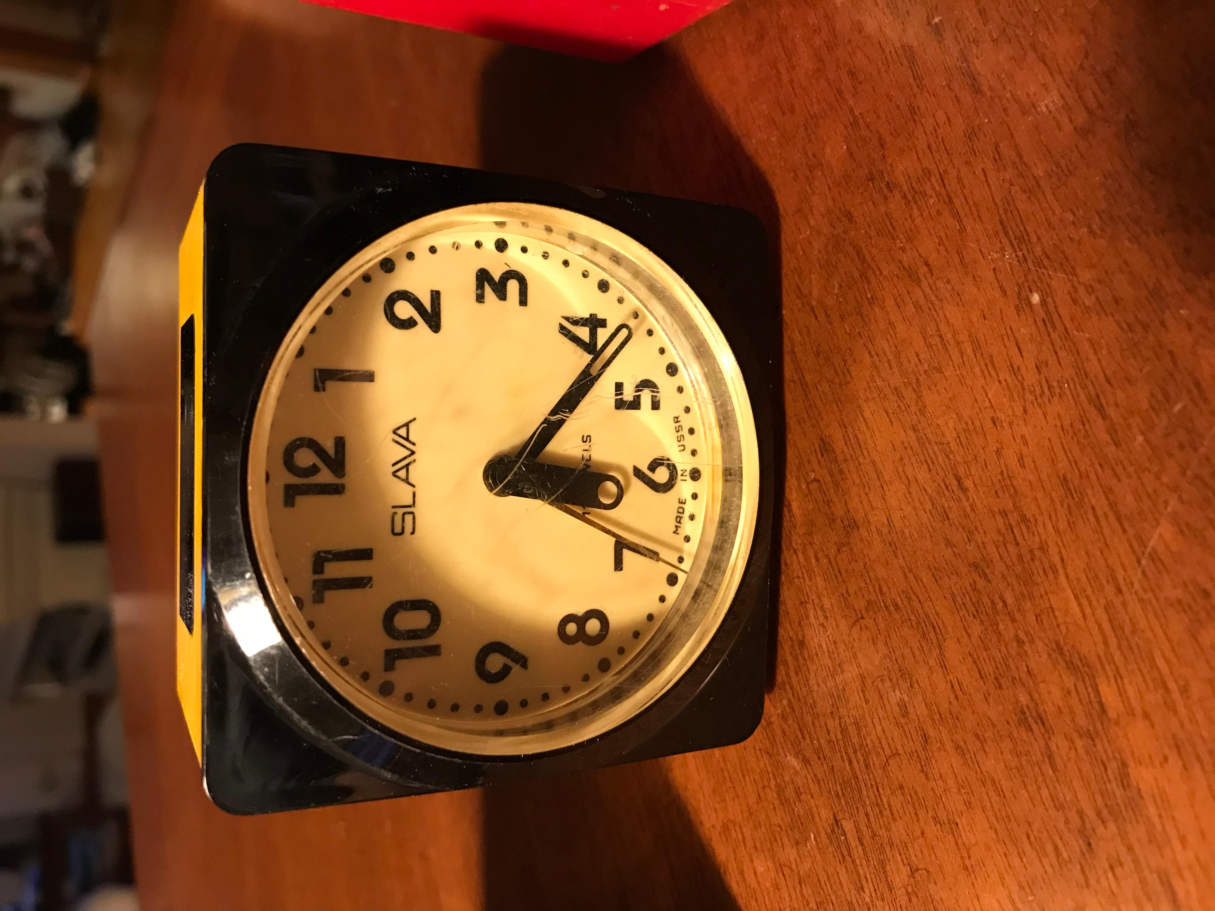 Painted Vintage Alarm Clock Slava, Plastic Case, Made in USSR, Set of 3 For Sale