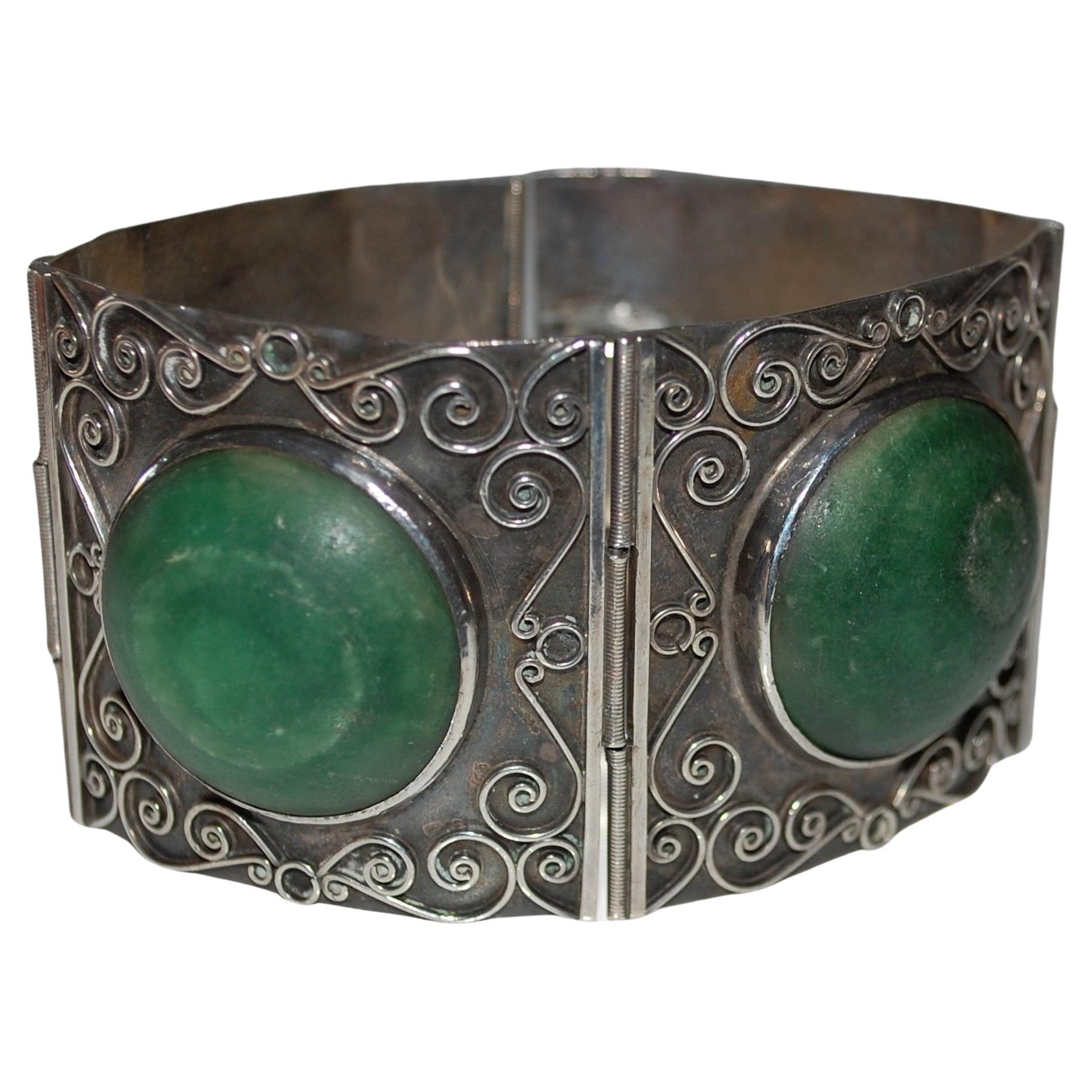 Women's or Men's Vintage Alaskan Jade Sterling Silver Bracelet For Sale