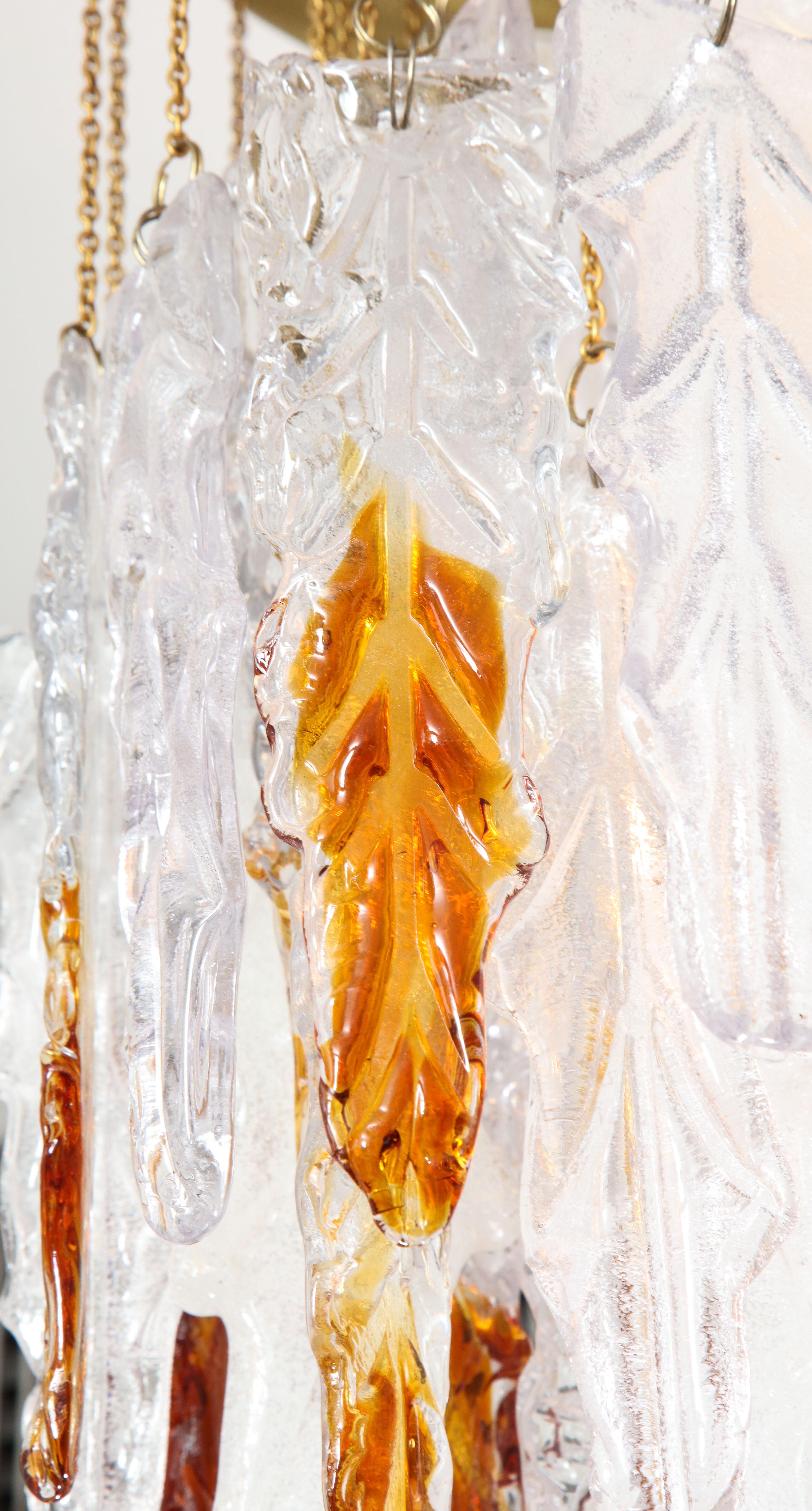 Vintage Albano Poli Clear, Frost and Amber Poliarte Leaf Glass Chandelier For Sale 2