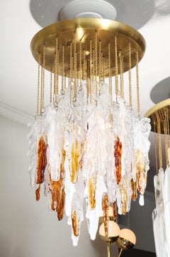 Vintage Albano Poli Clear, Frost and Amber Poliarte Leaf Glass Chandelier