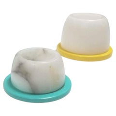 Mid-Century Multicolored Alabaster Candlestick Holder, Pair