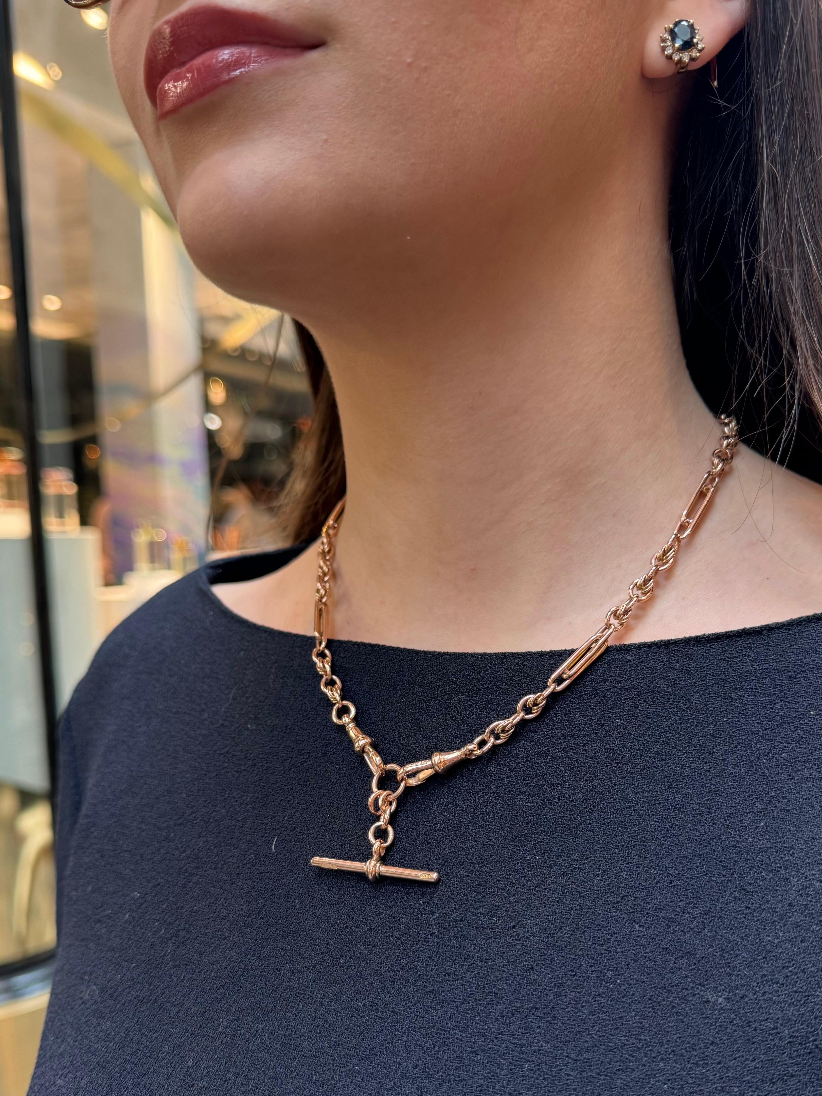 An extremely stylish vintage Albert chain necklace set in 9k rose gold.

The Albert chain is an iconic statement piece of jewellery, popularised by Prince Albert in the mid 1800’s. The chain traditionally was attached to a gentleman’s pocket watch,