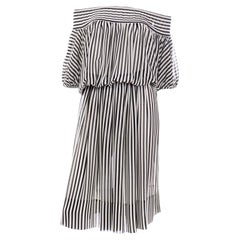 Vintage Albert Nipon Black and White Stripe Silk Dress Off Shoulder