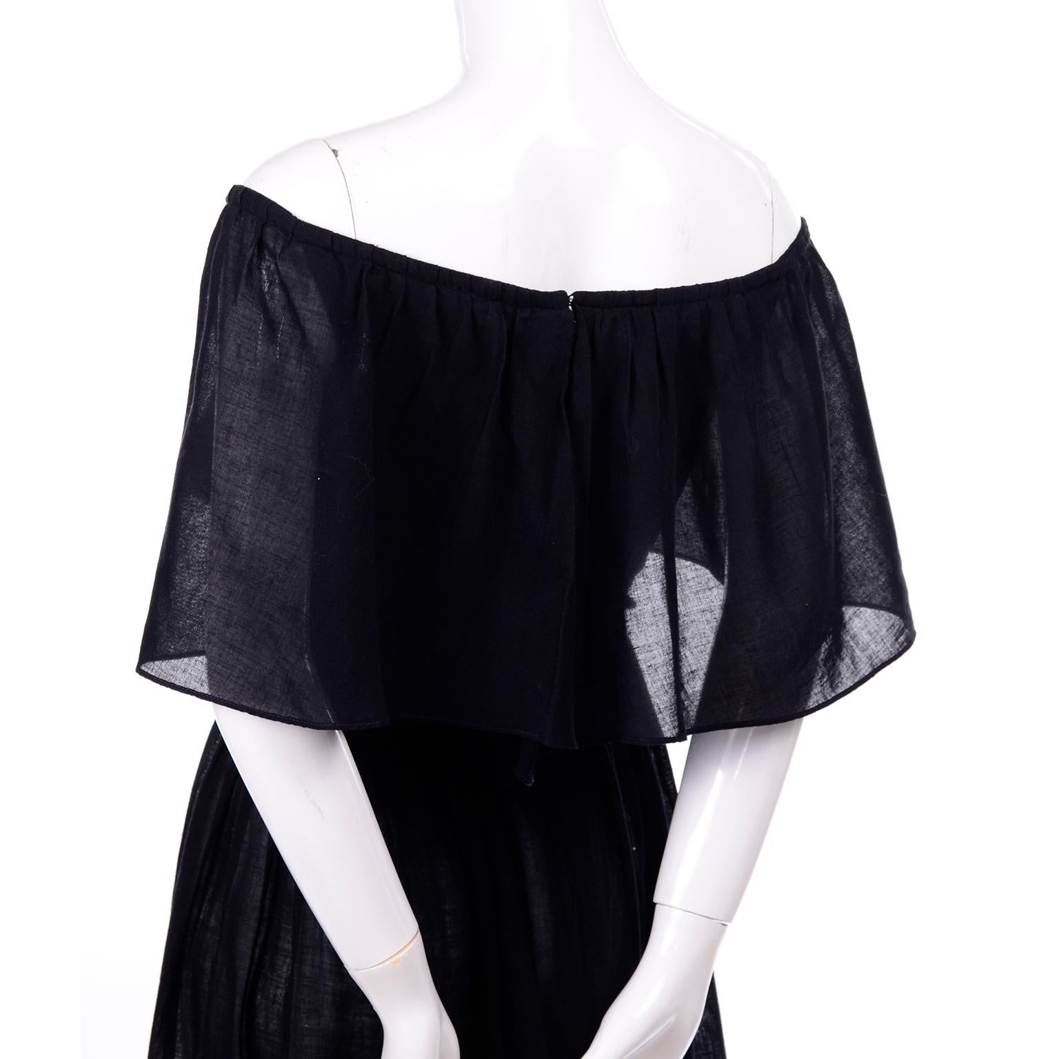 Vintage Albert Nipon Black Off Shoulder Cotton Voile Dress With Red Rose Print 2