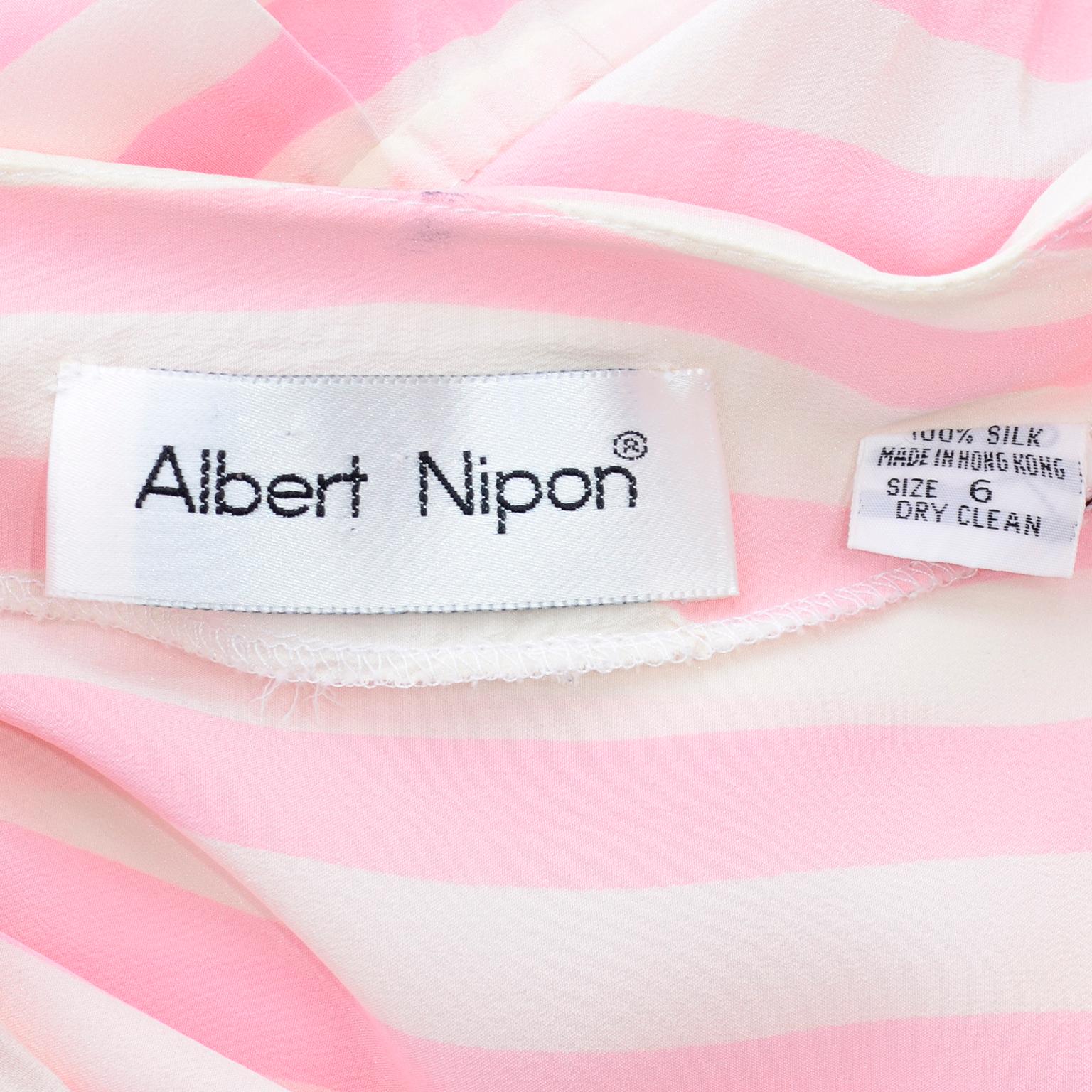 Vintage Albert Nipon Pink & White Striped Silk Dress 3
