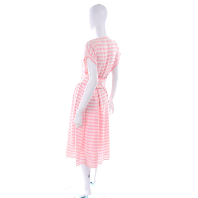 pink and white striped silk robe