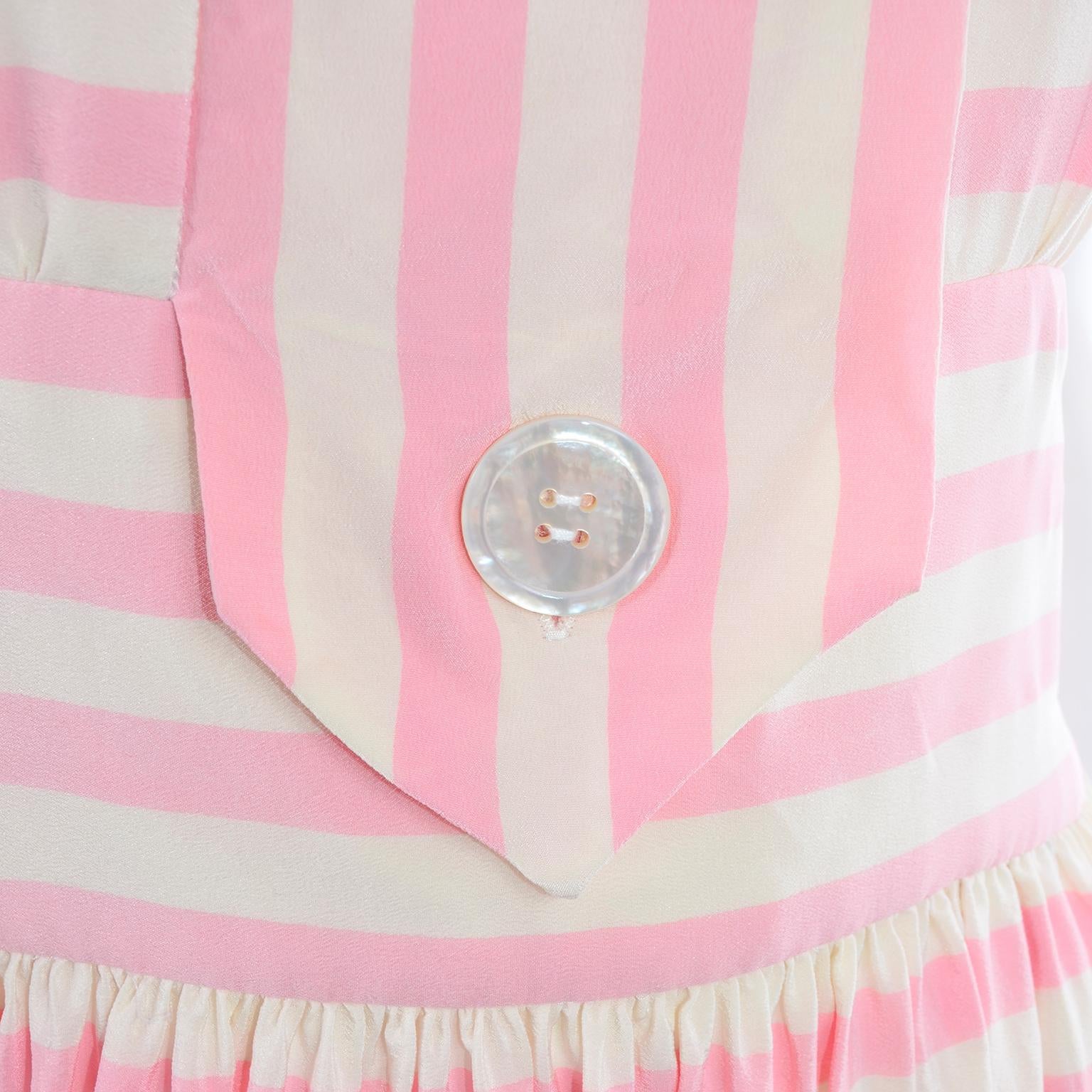 Vintage Albert Nipon Pink & White Striped Silk Dress 1