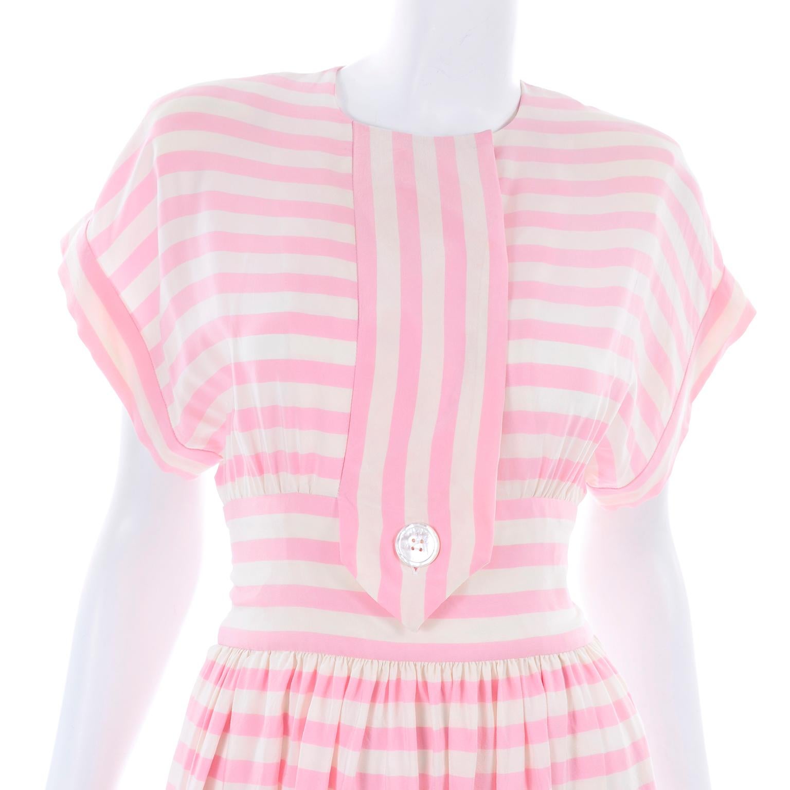 Vintage Albert Nipon Pink & White Striped Silk Dress 2