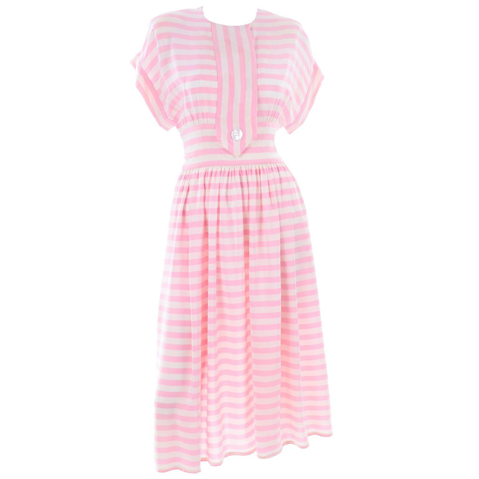Vintage Albert Nipon Pink & White Striped Silk Dress