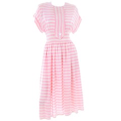 Retro Albert Nipon Pink & White Striped Silk Dress