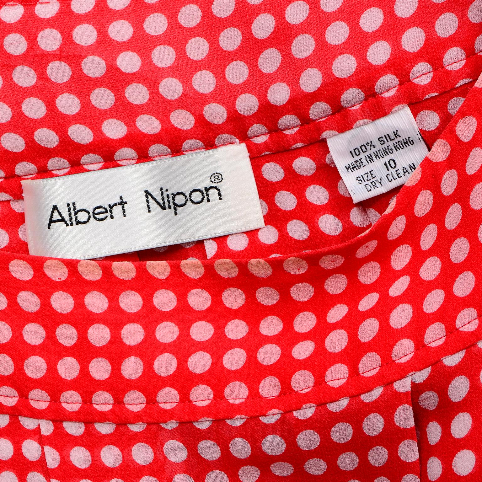 Vintage Albert Nipon Sheer Silk Chiffon Red & White Polka Dot Dress 3