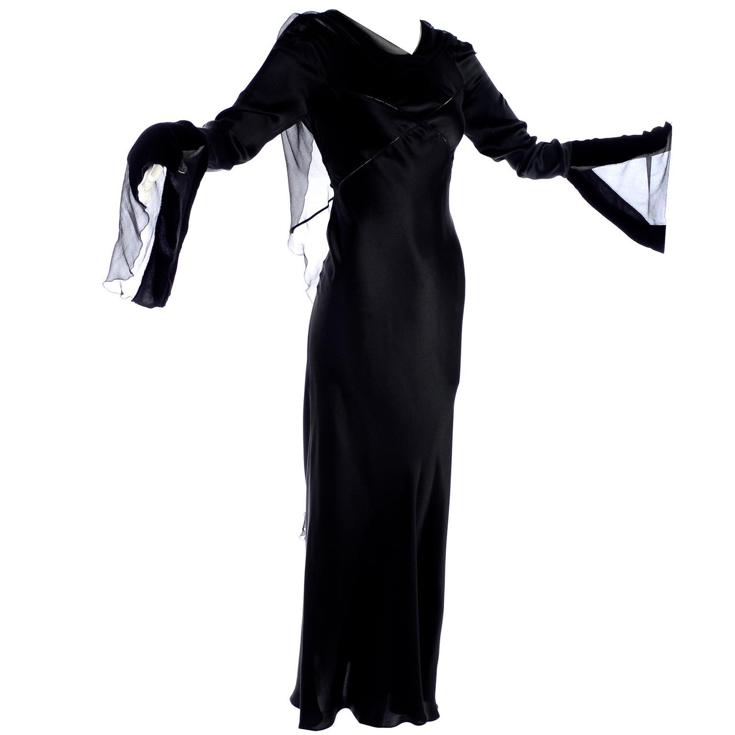 Vintage Alberta Ferretti Black Silk Evening Gown in Chiffon Velvet and  Satin Sz 6 For Sale at 1stDibs | black silk gown, ball gown in black silk  velvet, black silk evening dress