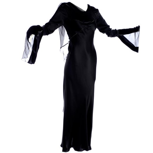 Alberta Ferretti Black Beaded Silk Chiffon Understated Dress with Raw  Finish 10 For Sale at 1stDibs