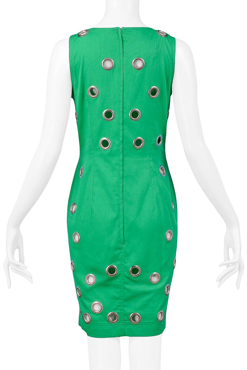 Women's Vintage Alberta Ferretti Green Sleeveless Grommet Shift Dress For Sale