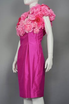 Vintage ALBERTA FERRETTI Silk Pink Flower Appliques Bolero Dress Ensemble