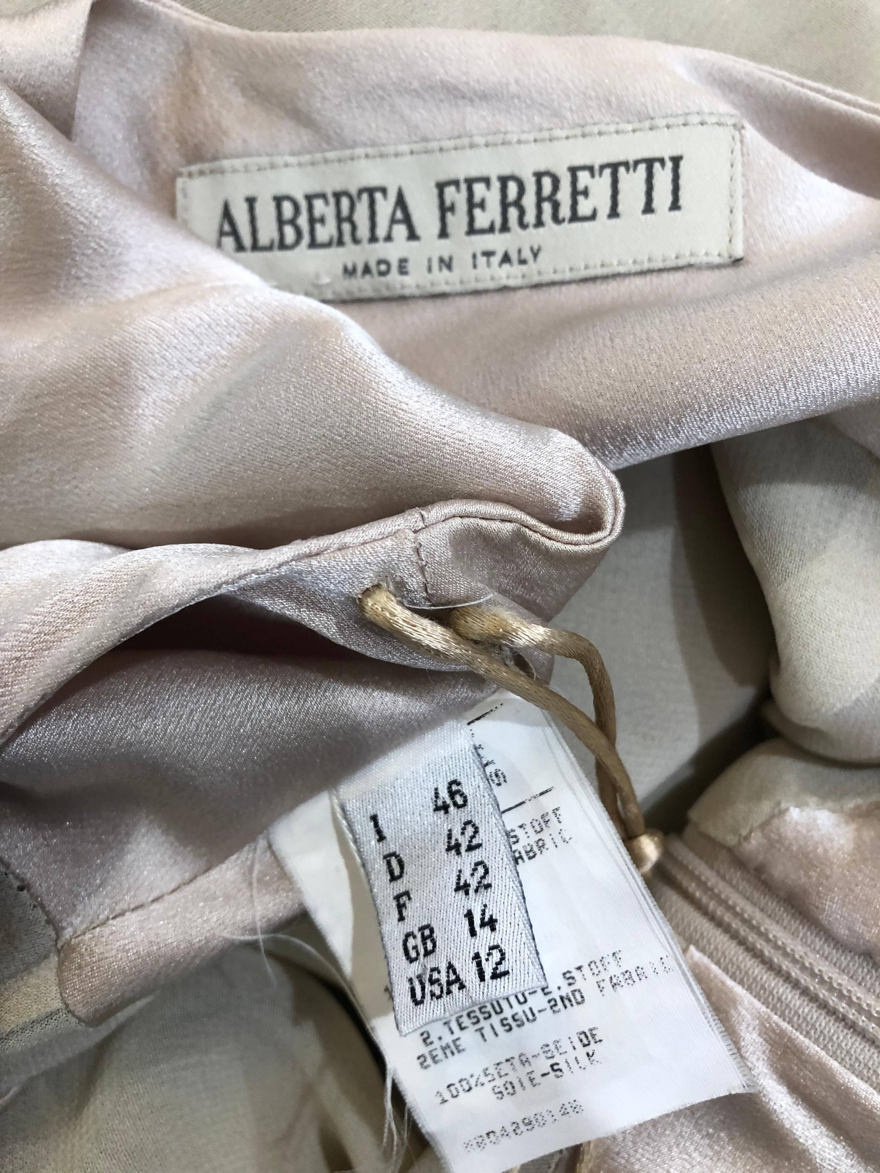 Vintage Alberta Ferretti Size 10 / 12 Beige Khaki Silk + Rayon 1990s Dress 90s In Excellent Condition In San Diego, CA