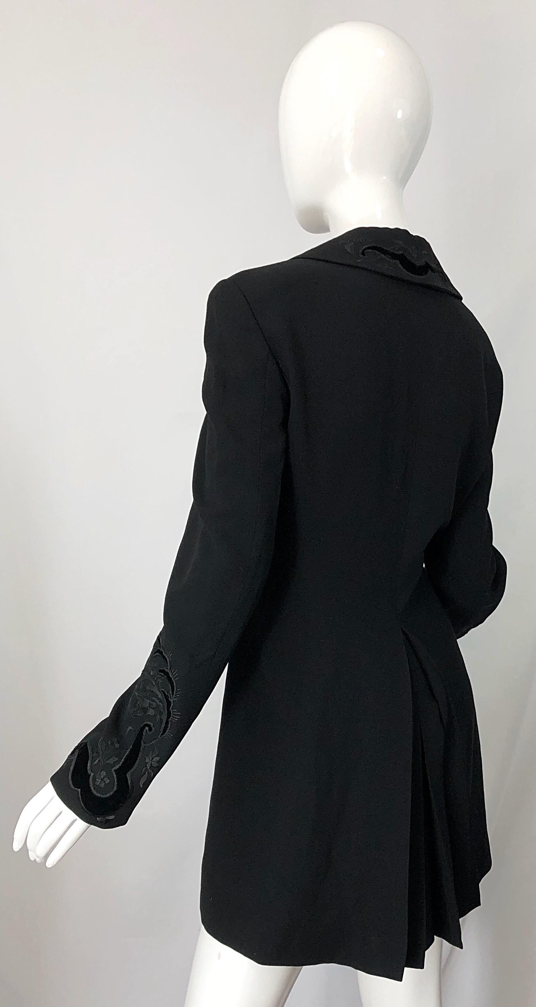 Vintage Alberta Ferretti Size 10 Black Embroidered 1990s 90s Long Jacket For Sale 5