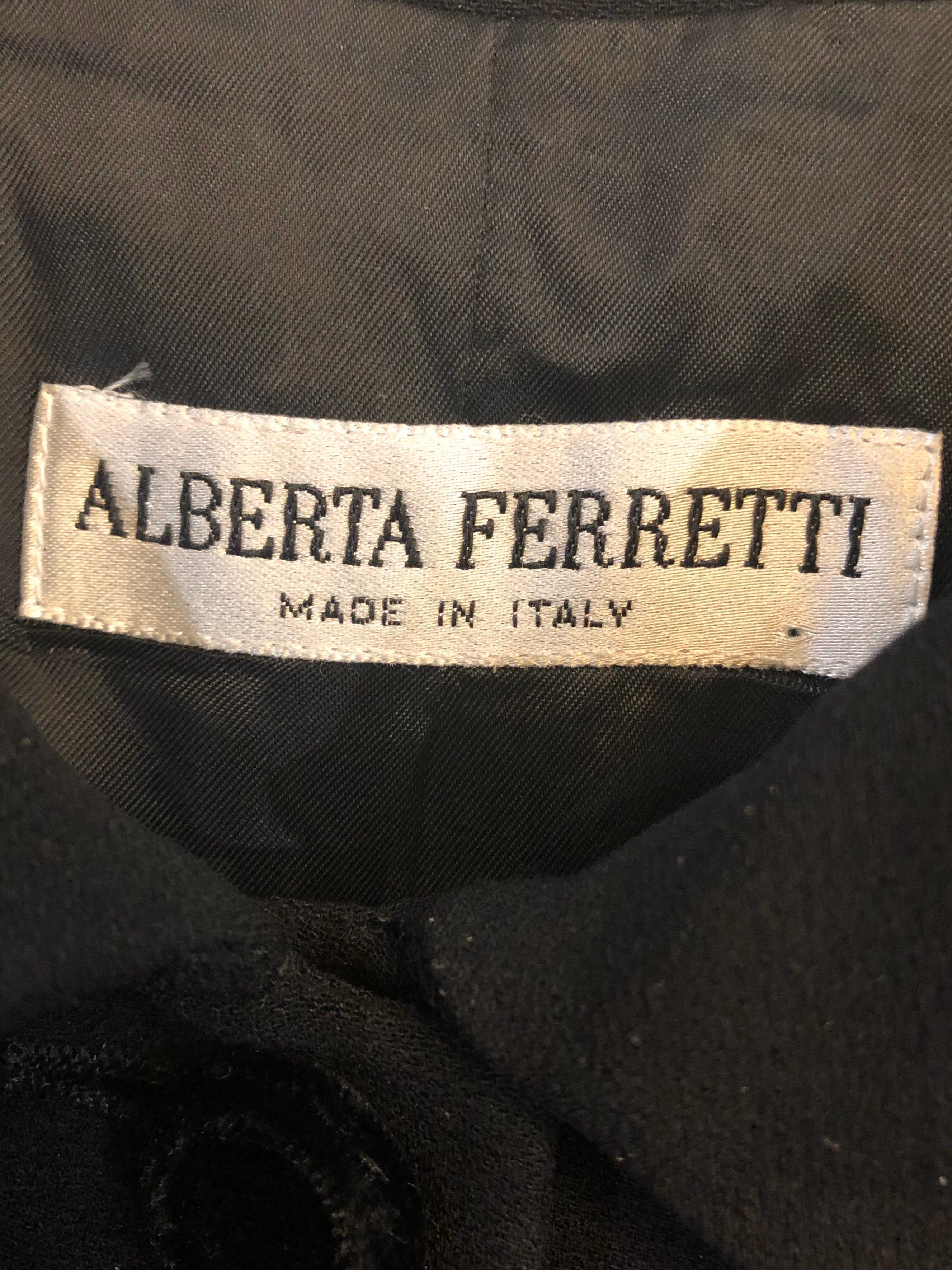 Vintage Alberta Ferretti Size 10 Black Embroidered 1990s 90s Long Jacket For Sale 14