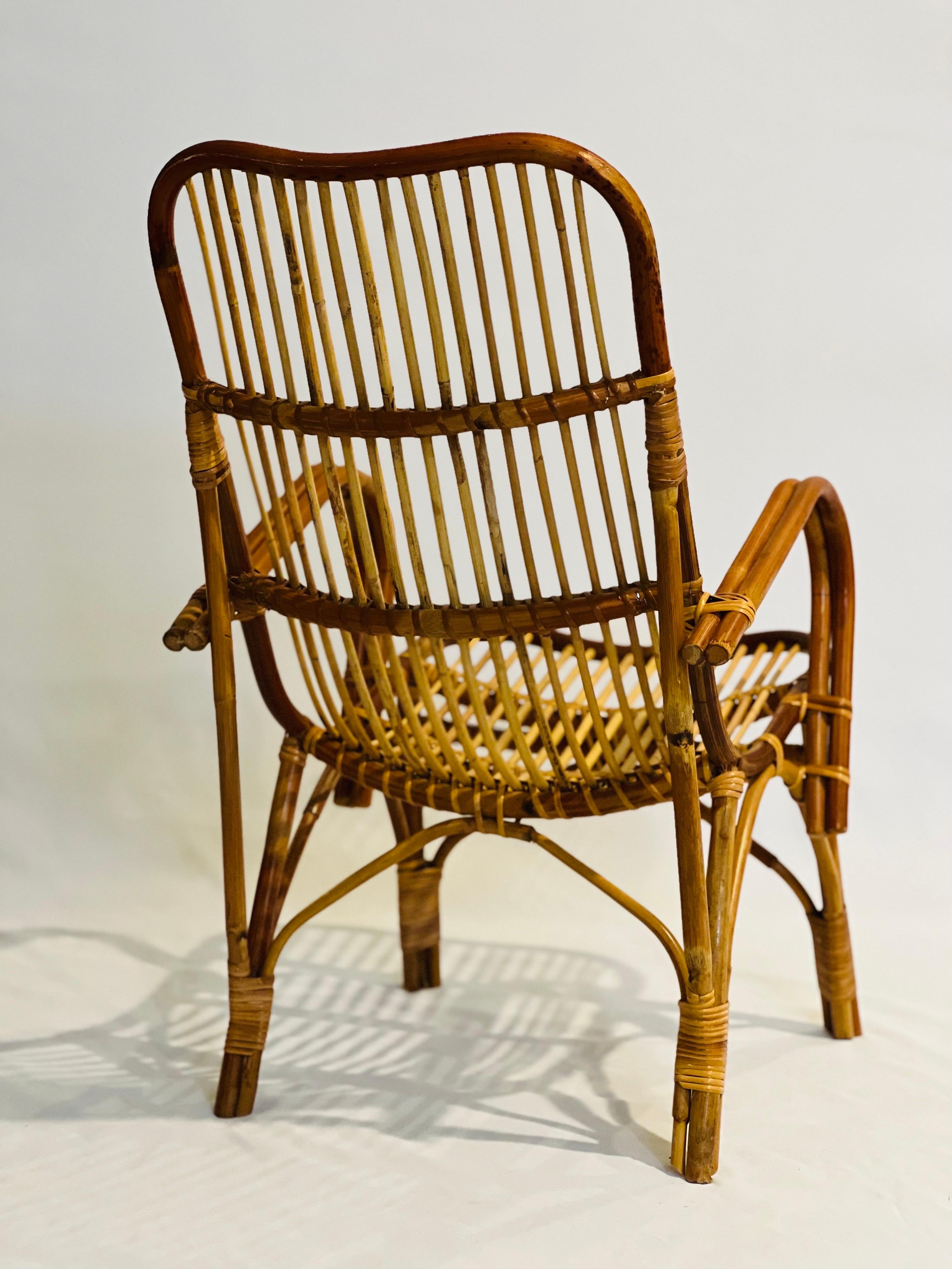 Vintage Albini Style Bamboo and Rattan Child's Lounge Chair In Good Condition For Sale In Doylestown, PA