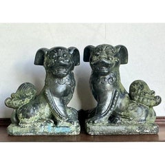 Cani da caccia albini patinati in cemento fuso d'epoca