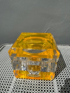 Vintage Albrizzi Faceted Lucite Swivel Top Ice Bucket with Orange Infusion