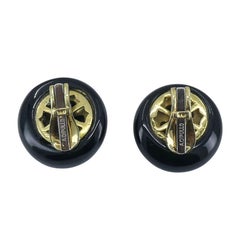 Vintage Aldo Cipullo Ohrclips aus 18 Karat Gold mit Onyx und Diamanten