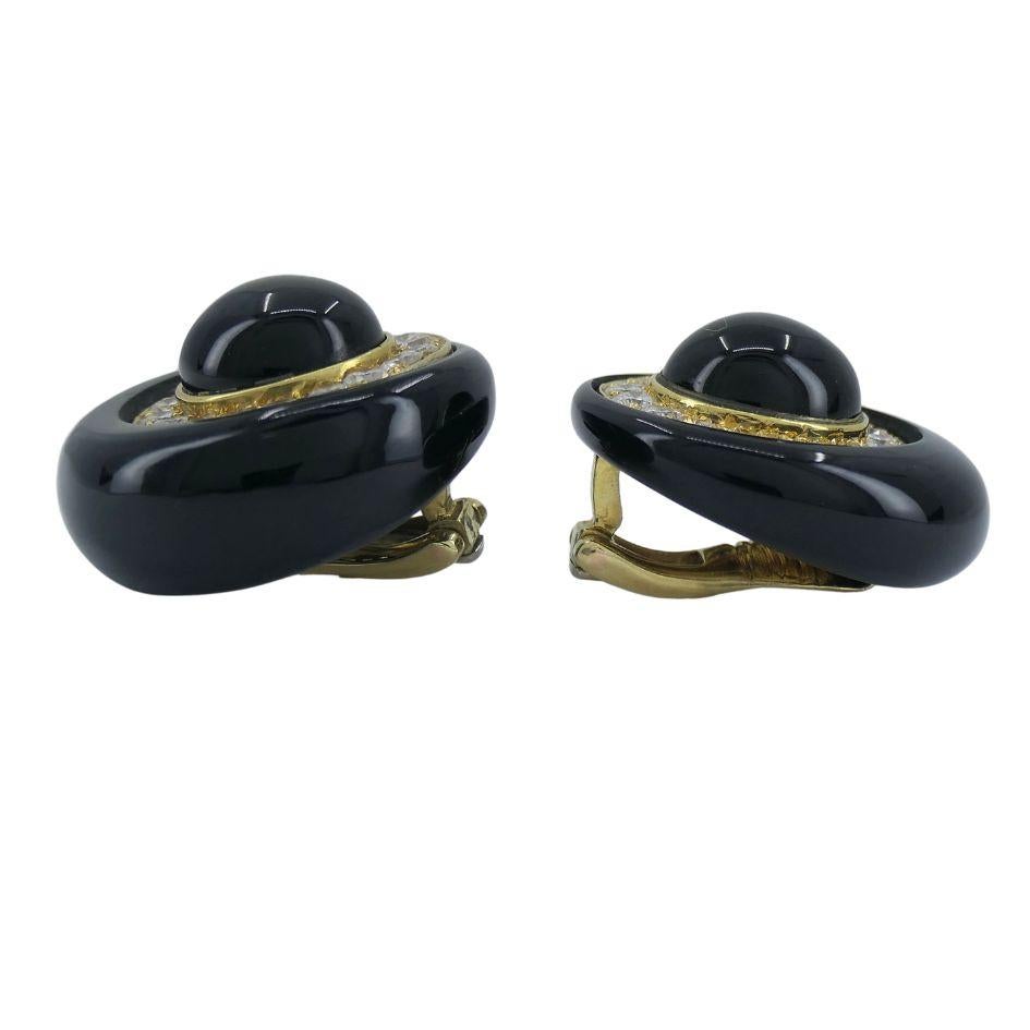 Vintage Aldo Cipullo Ohrclips aus 18 Karat Gold mit Onyx und Diamanten im Angebot 1