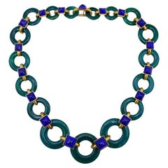 Retro Aldo Cipullo Necklace 18k Gold Chrysoprase Lapis Lazuli Estate Jewelry