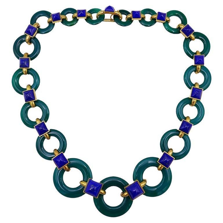 Aldo Cipullo necklace in gold, chrysoprase and lapis lazuli, 1970s