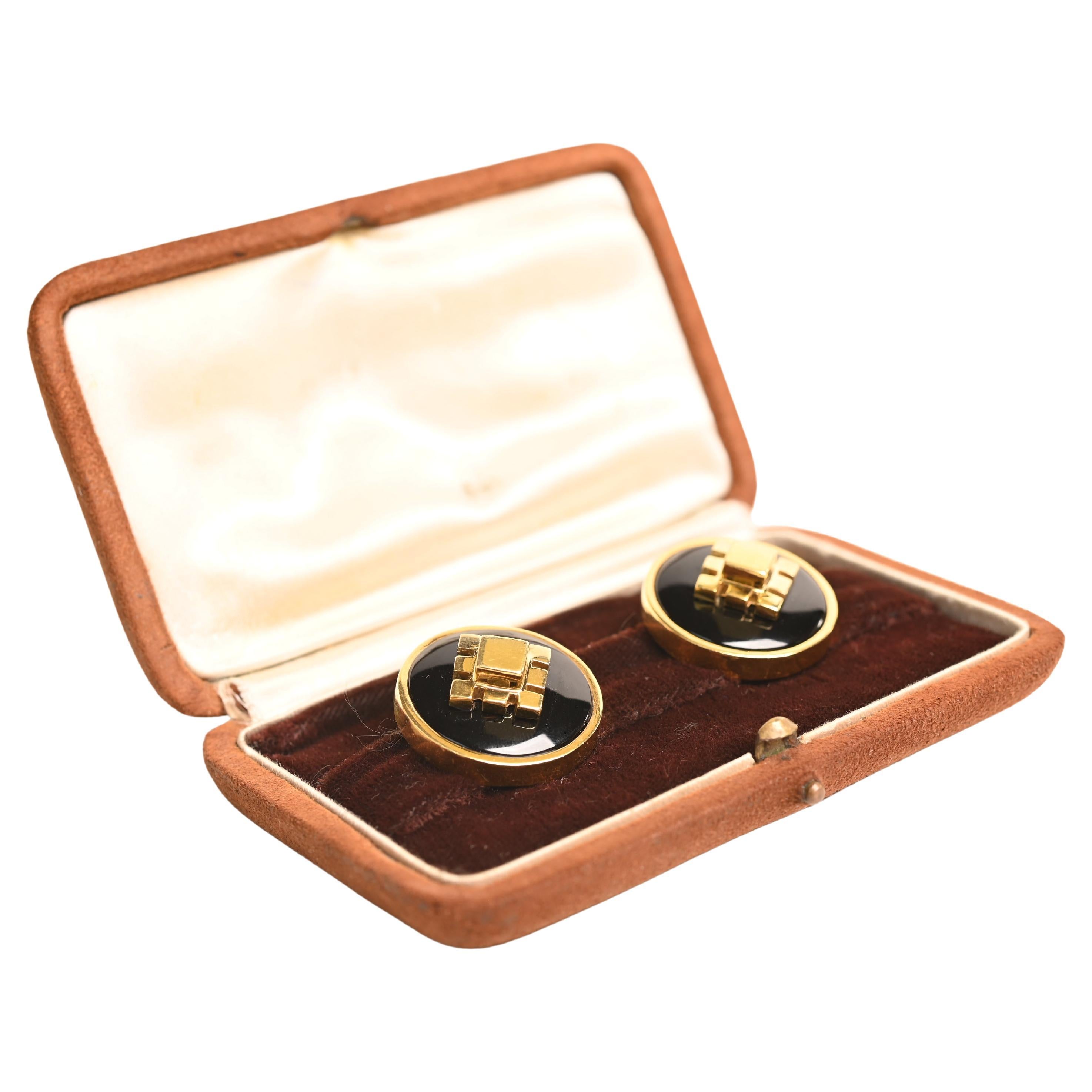 Vintage Aldo Cipullo Onyx Earrings, 18K Yellow Gold, Circa 1970