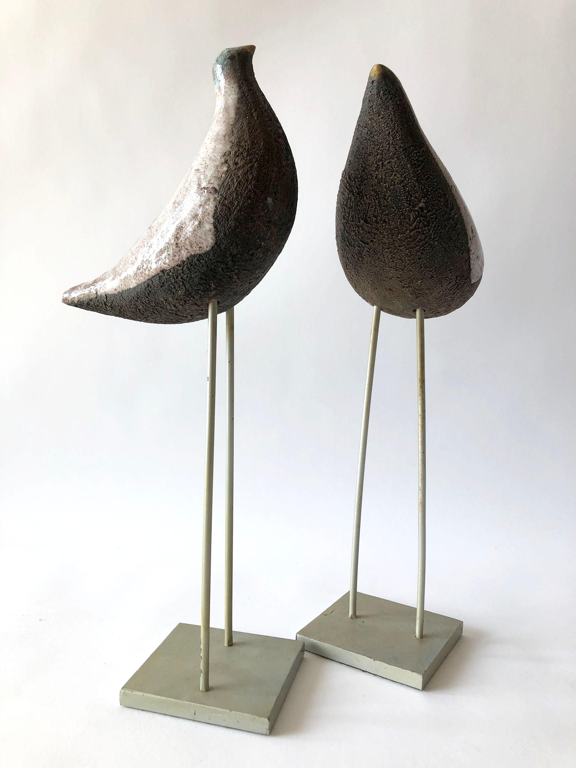 Mid-20th Century Vintage Aldo Londi Bitossi Italian Modernist Ceramic Pair of Birds Sculptures