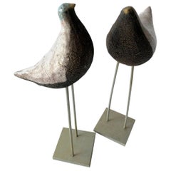 Vintage Aldo Londi Bitossi Italian Modernist Ceramic Pair of Birds Sculptures