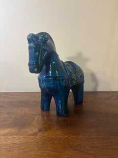 Vintage Aldo Londi for Bitossi Horse, Rimini Blue Sculpture, Italy, 1960s