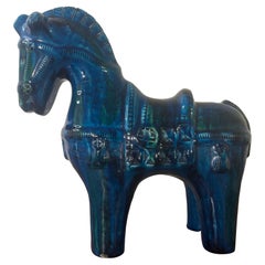 Vintage Aldo Londi for Bitossi Horse, Rimini Blue Sculpture, Italy, 1960s