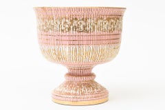 Vintage Aldo Londi For Bitossi Seta Ceramic Pedestal Bowl Pink, Gold Off White