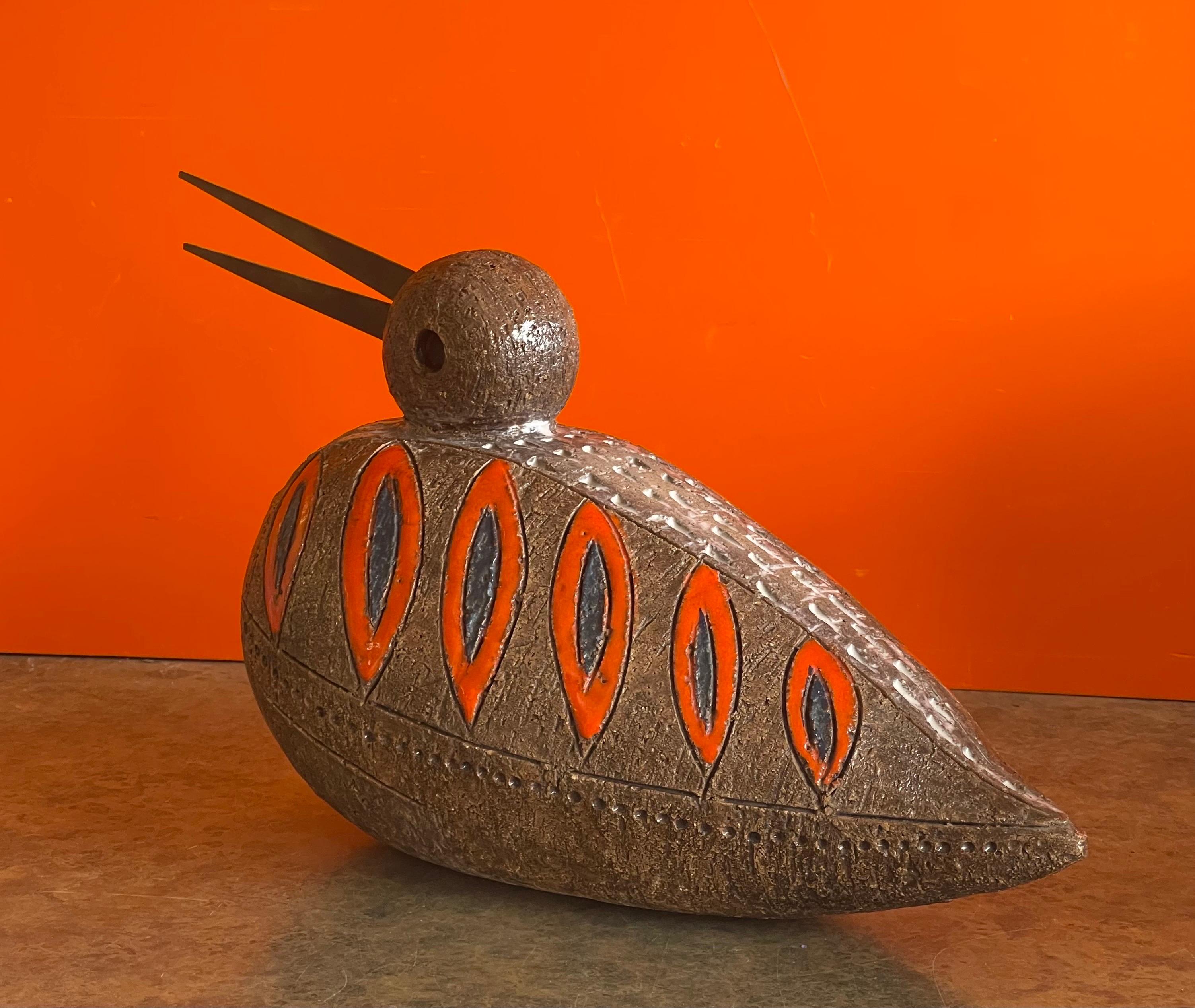 Mid-Century Modern Sculpture italienne vintage d'un oiseau et d'un canard en céramique par Bitossi Raymor, Aldo Londi en vente