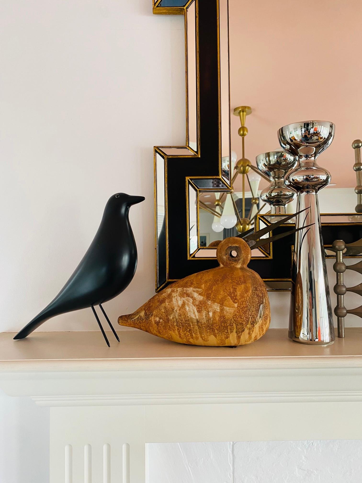 Beautiful and rare and very collectible bird/duck sculpture by Aldo Londi for Bitossi Raymor, circa the 1960s. The piece is in very great vintage condition with great color and texture; with metal beak.  A delightful grouping of terracotta tones