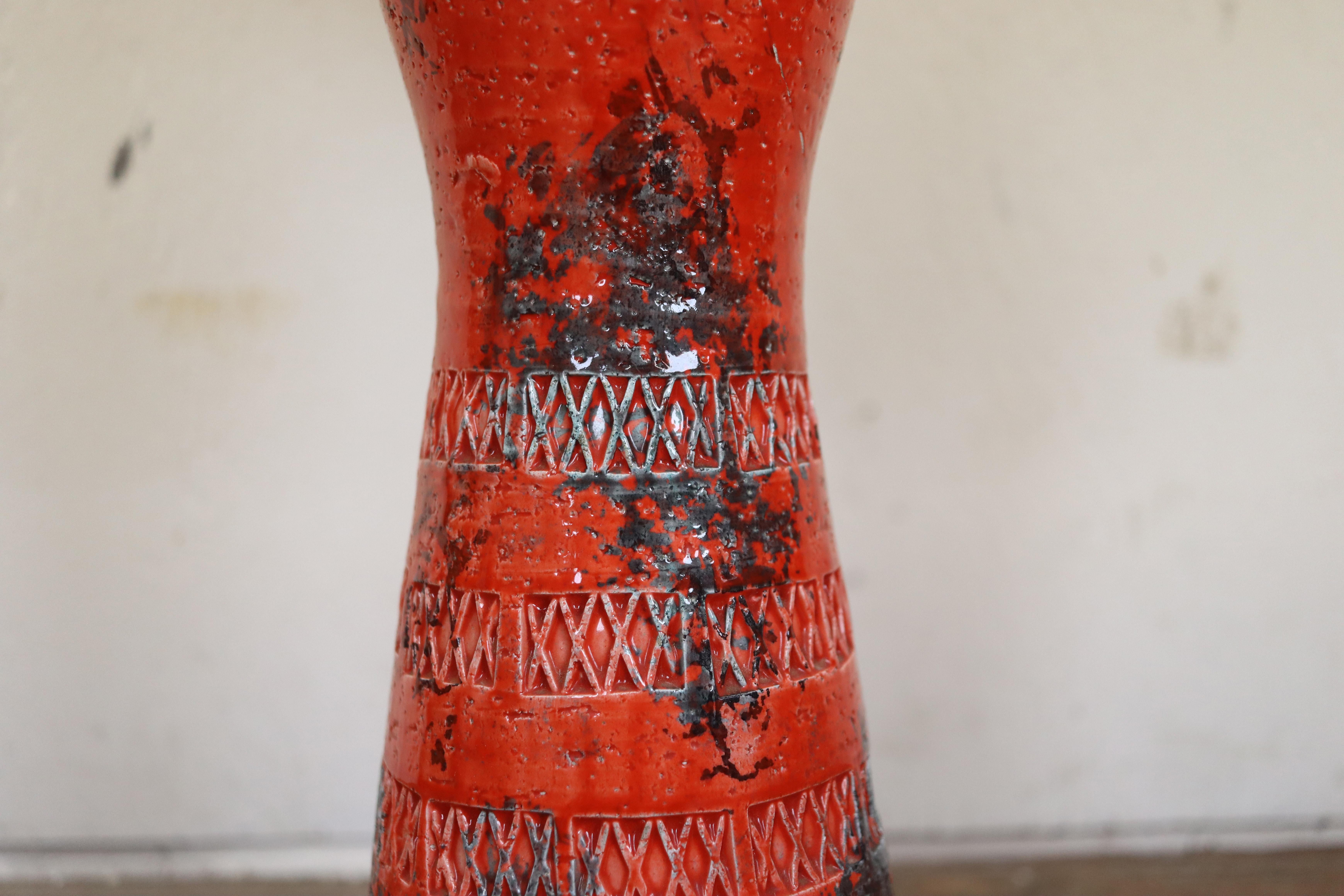 Italian Vintage Aldo Londi Raymor Bitossi Style Lava Red Pottery Table Lamp